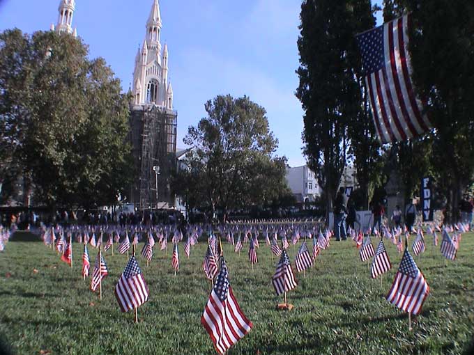 September 11, 2002 : American Flags Memorial : Washington Square Park, North Beach, San Francisco, CA