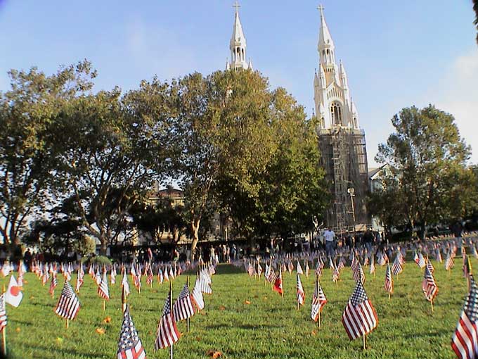 September 11, 2002 : American Flags Memorial : Washington Square Park, North Beach, San Francisco, CA