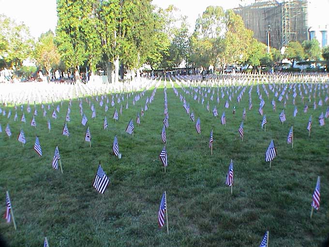 September 11, 2002 : American Flags Memorial : Washington Square Park, North Beach, San Francisco, CA