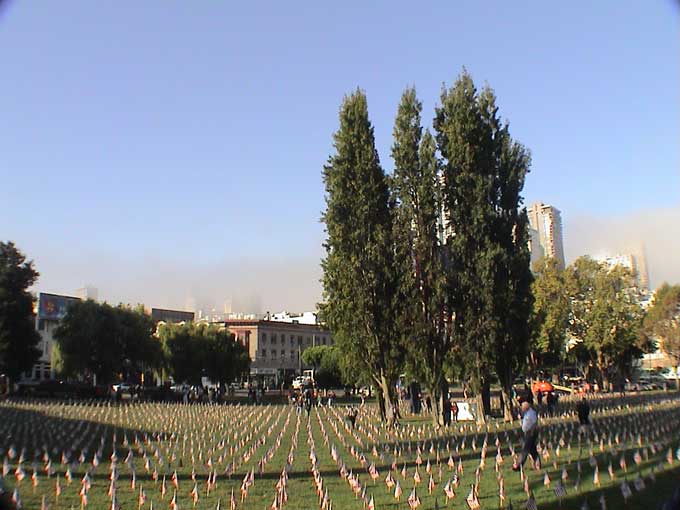 September 11, 2002 : American Flags Memorial : Washington Square Park, North Beach, San Francisco, CA